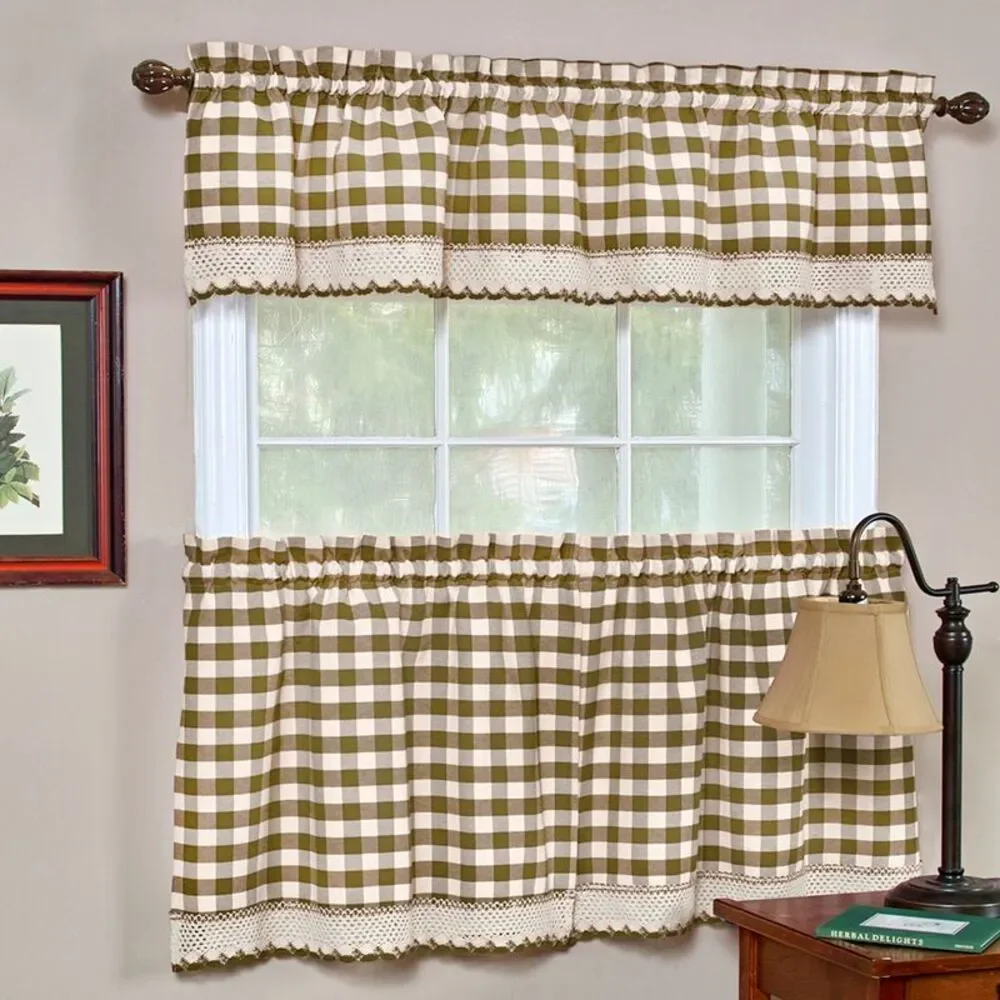 Woven Trends 3-Piece Tier and Valance Set, Window Kitchen Curtains Checkered